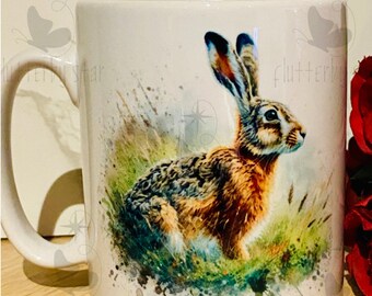 Hare  mug with matching coaster,  wildlife