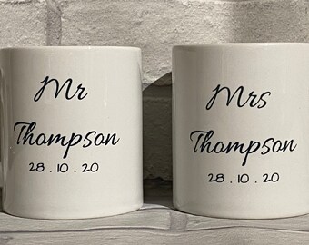 Mr and Mrs personalised mugs