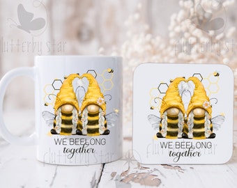 Gonk we belong together mug with matching coaster, gonkett and gonkett    Lesbian