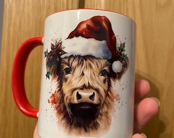Cute highland cow  red Christmas mug