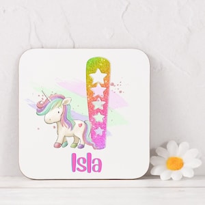 Unicorn personalised coaster / gift for children, girly
