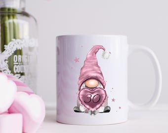 Pink Gonk mug , happy birthday , age gift 30,40,50,60 personalised ladies