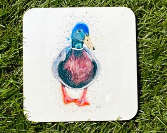 Hand drawn Duck coaster.  Cork backed or slate available