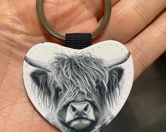 highland cow heart shaped Keyring