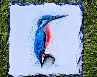 Hand drawn kingfisher  coaster.  Cork backed or slate available