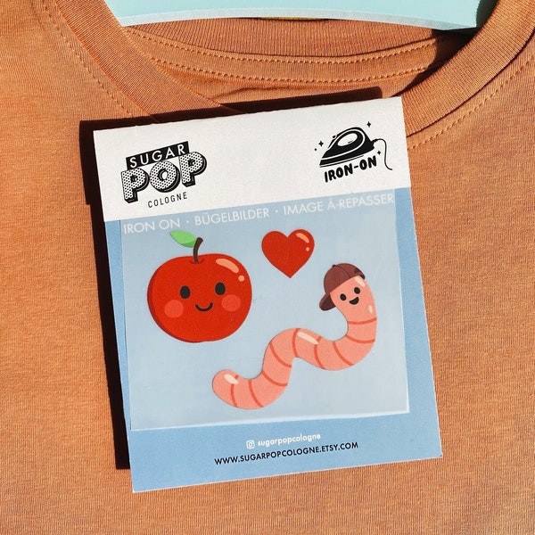 Bügelbilder Patches Sticker süsser Regenwurm Rmit Apfel zum selbst aufbügeln für Kinder Aufnäher
