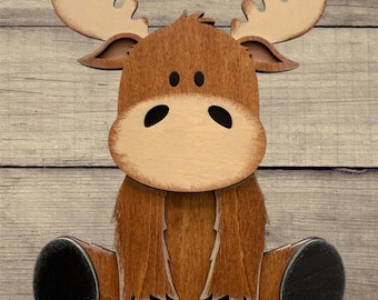Handmade Wooden Moose Magnet, Refrigerator Decor