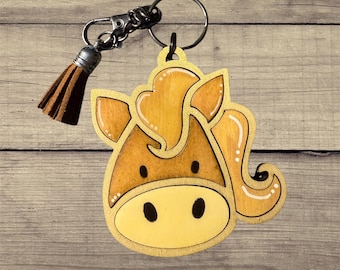 Adorable wooden handmade horse keychain bag tag