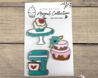Handmade wooden baking cake magnets