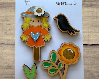 Handmade wooden scarecrow fall magnets
