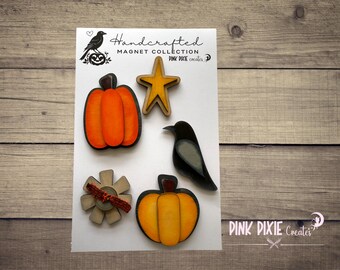 Handmade wooden primitive fall magnets