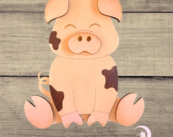Wooden handmade pig magnet