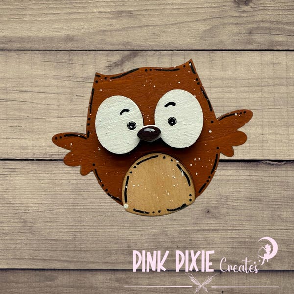 Wooden mini owl magnet handmade