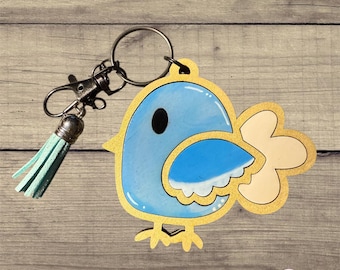 Adorable wooden handmade bird keychain bag tag