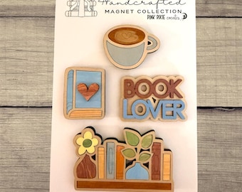 Handmade wooden book magnets