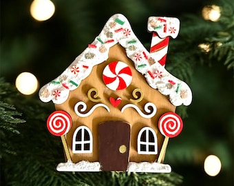 Wooden handmade Christmas gingerbread house magnet