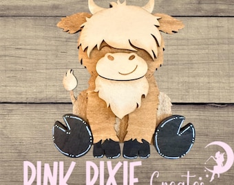 Wooden handmade Highland Cow magnet