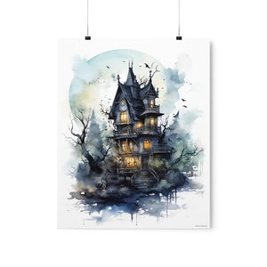 Haunted Mansion, Halloween, Gift, Birthday, Watercolor style, Premium Matte Vertical Posters