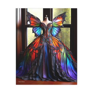 Madam Butterfly, Monarch-stained glass inspired butterfly dress print on Canvas Gallery Wraps 24x30