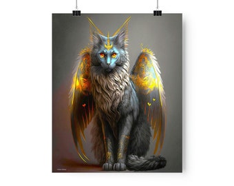 Gothic Cat with wings, Unique cat print on Premium Matte Vertical Posters