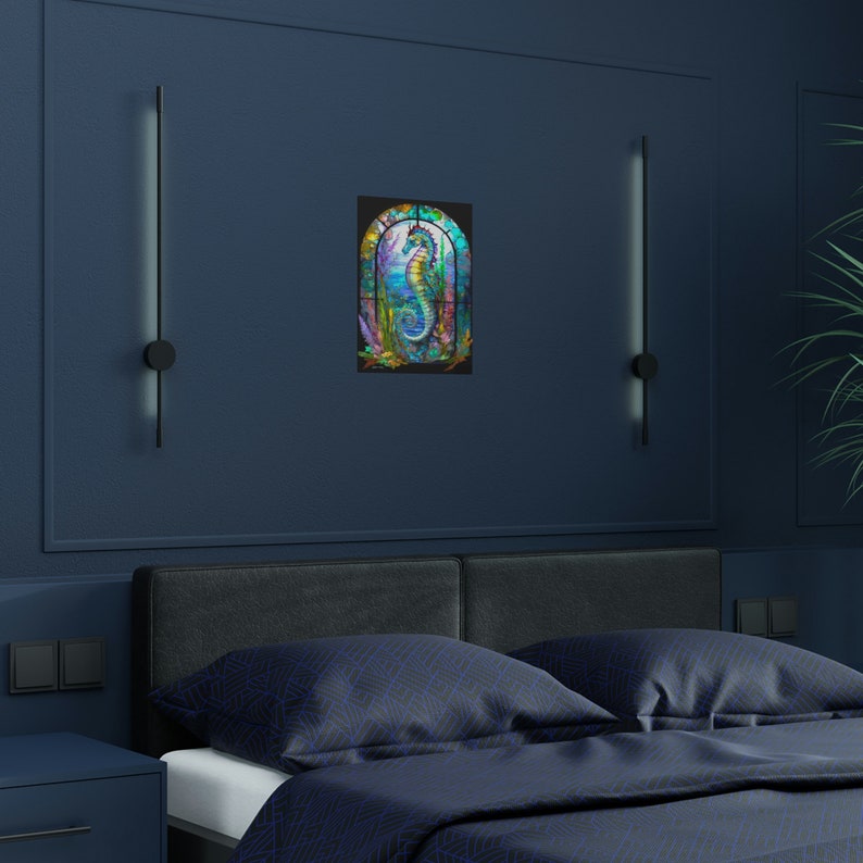 Stained Glass Seahorse Inspired Print on Satin Posters - Etsy