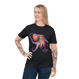 Octo-Vibes T-shirt van biologisch katoen, Octopusprint, Biologisch katoen. Oceaanliefhebbers, biologisch unisex klassiek jersey T-shirt