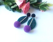Cherry earrings Bead earring Green purple black earrings Silk ball earrings Double ball earrings BonBons earring Rebecca style Trend jewelry