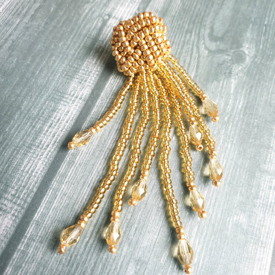 Gold beaded knot earrings Monkey's knot fist beaded tassel Etsy