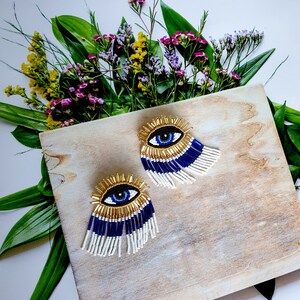 Evil Eye Perlen Quasten Ohrringe Großes Böses Auge Blau gold | Etsy