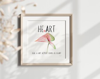 Wall Art 'HE.ART' w. Heart Symbol |Gift for Artist  |For Therapist Office Decor | Therapist Gift | Home Decor Digital Print Instant Download