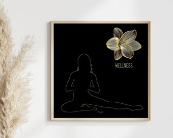 Yoga Pose in Black and Gold | Wellness | Minimal Healing Yoga Wall Art | For Spa, Sudio, Home Decor, Instant Digital Download