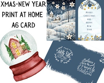 Printable Christmas Card Set - Retro & Modern A6 Digital Holiday Cards- Instant Digital Download- Home Printing Card