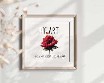 Wall Art 'HE.ART'  w. Heart Symbol|Gift for Artist  |For Therapist Office Decor | Therapist Gift | Home Decor Digital Print Instant Download