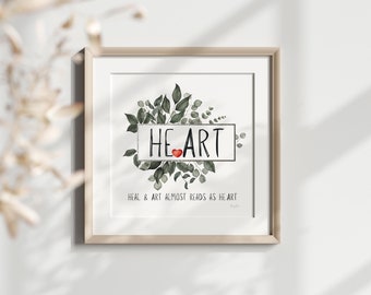 Wall Art 'HE.ART' w. Heart Symbol |Gift for Artist  |For Therapist Office Decor | Therapist Gift | Home Decor Digital Print Instant Download