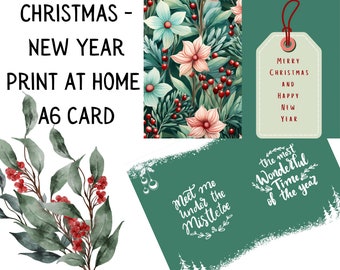 Printable Christmas Card Set - Retro & Modern A6 Digital Holiday Cards- Instant Digital Download- Home Printing Card