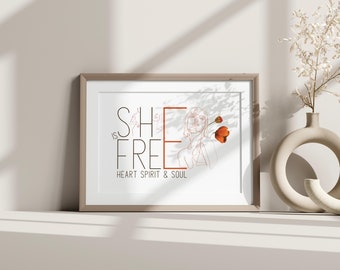 Wall Art She Is Free | Minimal Positive Affirmation Wall Art Decor | Daily Affirmation Print | Self Love Affirmation Digital Download