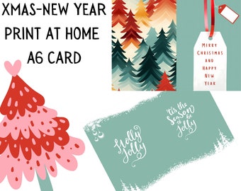 Printable Christmas Card Set - Retro & Modern A6 Digital Holiday Cards- Instant Digital Download- Home Printing Card
