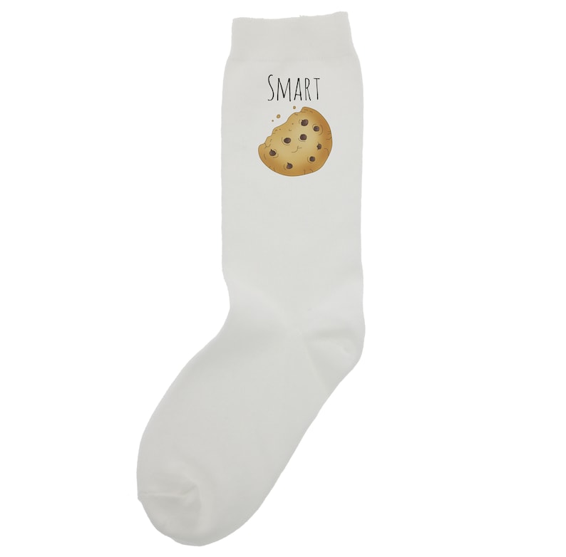 Food Socks Foodie Cute Socks Smart Cookie White Socks Gift for Anyone Crew Socks Smart Cookie Socks Hand Crafted Punny Puns