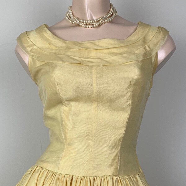 Vintage 50s Yellow Crystal Georgette Party Dress