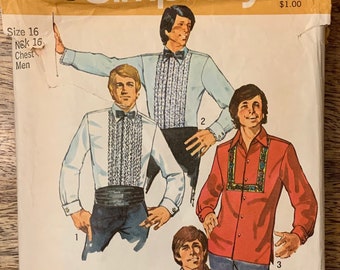 70s Simplicity 9786 Mens Shirts Ruffle Tux Shirt Pattern
