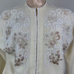 Vintage 50s Cream/White Beaded Cardigan Sweater