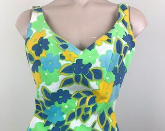 Vintage 50s 60s Floral Pin Up Swimsuit Bathing Suit