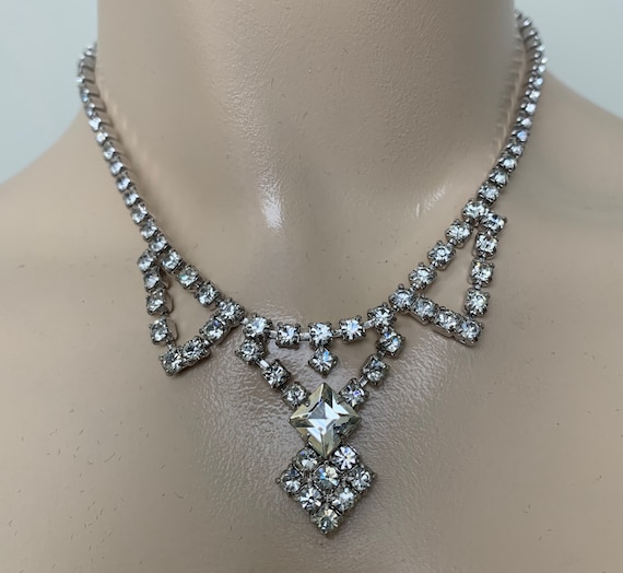 Vintage 50s Dainty Clear Rhinestone Necklace - image 2