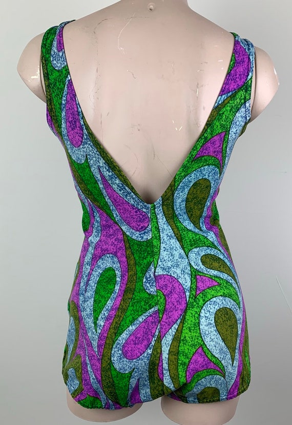 Vintage 60s Mad Men Swirl Print Pinup Swimsuit Ba… - image 6