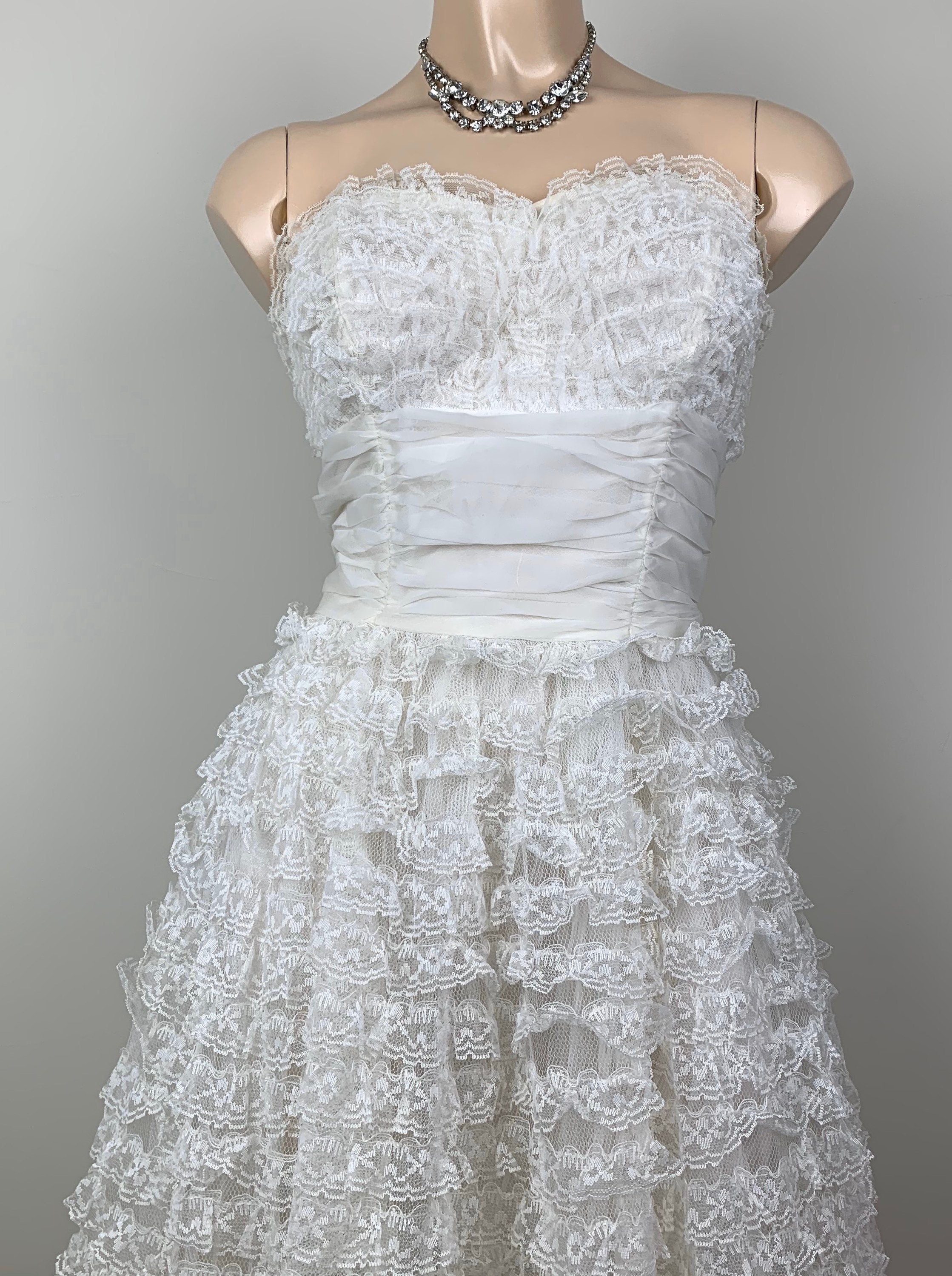 Vintage 50s White Strapless Lace/tulle Formal Dress Wedding - Etsy