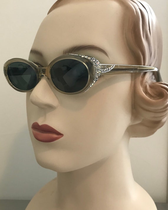 Vintage 50s Grey Pearl Rhinestone Trim Sunglasses