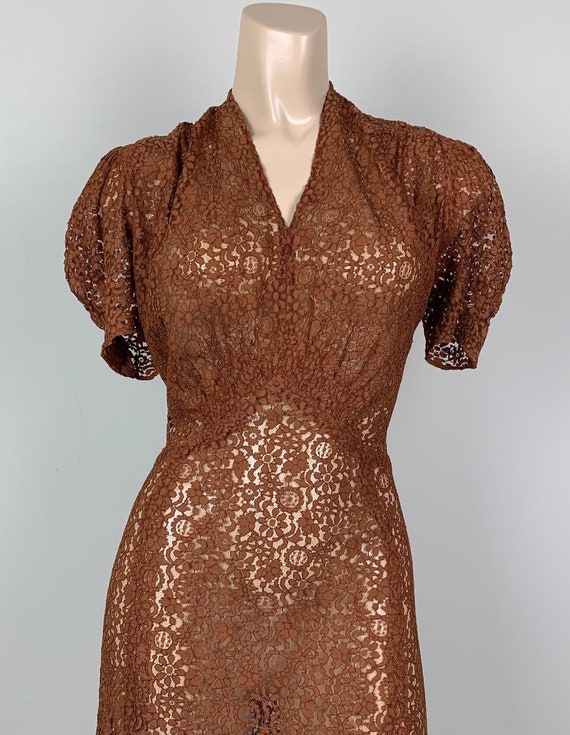 Vintage 30s Lace Puff Puffed Sleeve Dress