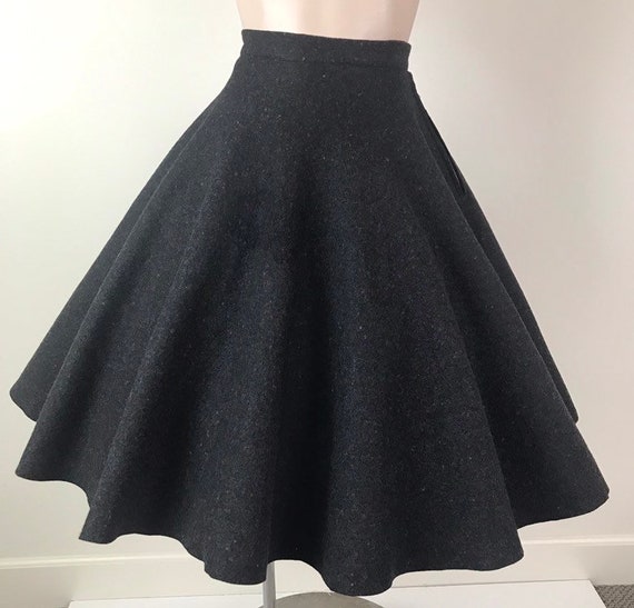 Vintage 50s Charcoal Grey Felt Circle Skirt