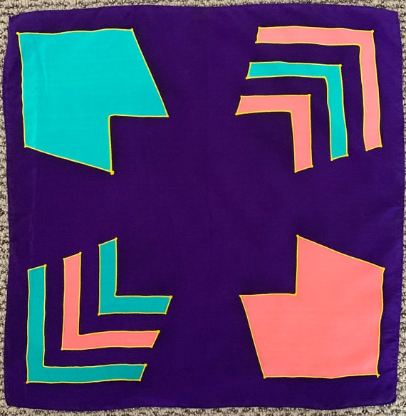 Vintage 40s Geometric Print Silk Scarf