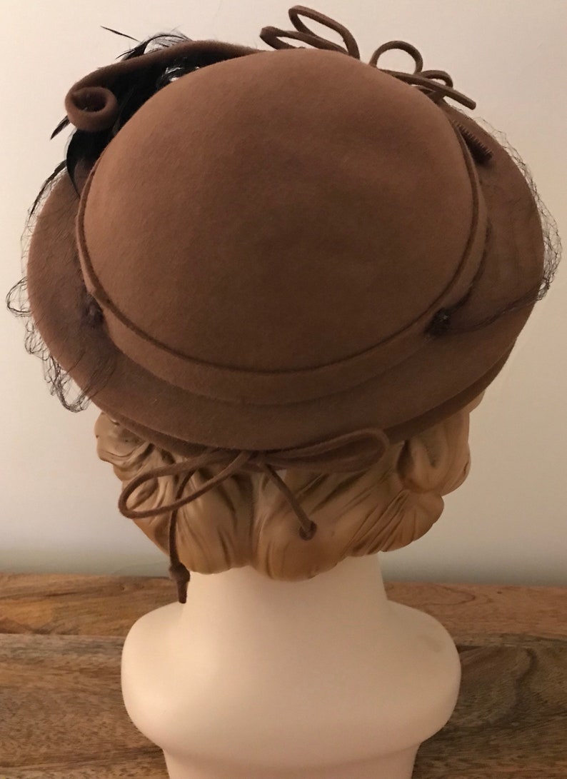 Vintage 40s Fur Felt Wide Brim Hat With Feathers image 6